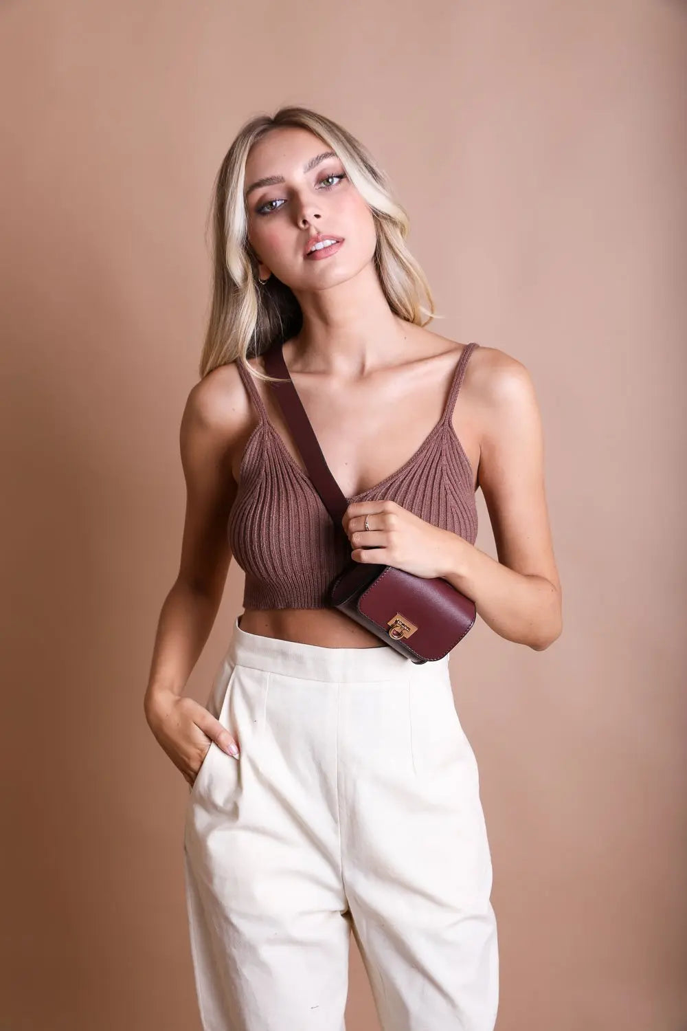 Mini Faux Leather Belt Bag with Gold Chain
