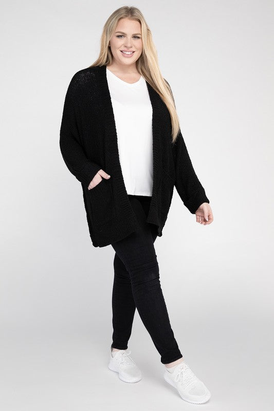 Eesome Plus Size Ribbed Knit Open Front Cardigan