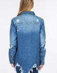 American Bazi Distressed Frayed Hem Denim Jacket