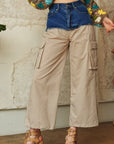 Davi & Dani Denim Patchwork Wide Leg Pants with Cargo Pockets