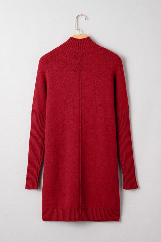 Solid Ribbed Mock Neck Sweater Dress