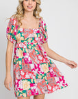 GeeGee Floral Ruff Sleeve Mini Dress