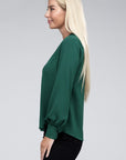 Zenana Woven Airflow V-Neck Long Sleeve Top