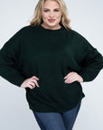 Zenana Plus Oversized Round Neck Raw Seam Melange Sweater