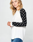 e Luna Polka Dot Solid Mixed Top