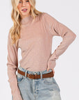 SAGE + FIG Glitter Mock Neck Lettuce Hem Long Sleeve Top