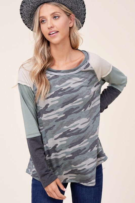 e Luna PLUS Camouflage Color Block Top