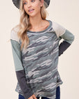 e Luna PLUS Camouflage Color Block Top