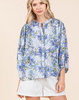 Mittoshop Flower Print Batwing Sleeve Button Down Blouse