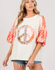 SAGE + FIG Peace Applique Patch with Zebra Print Contrast Top