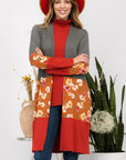 Celeste Full Size Floral Color Block Open Front Cardigan