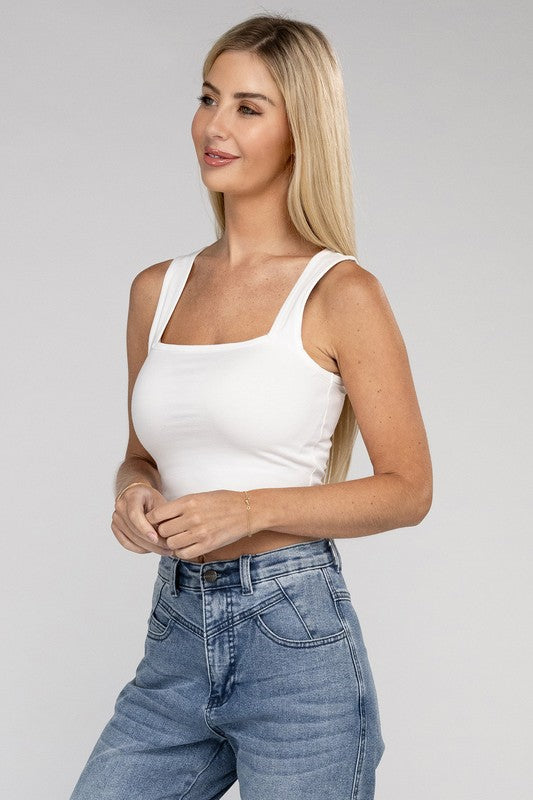 Zenana Cotton Square Neck Cropped Cami Top