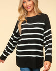 Haptics Full Size Striped Contrast Side Slit Sweater