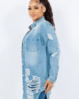 American Bazi Distressed Button Up Long Sleeve Denim Jacket