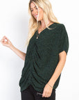 Be Stage Full Size Lurex Center Elastic Cinched Knit Top