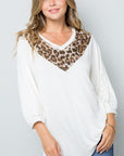 Celeste Full Size Leopard Contrast Balloon Sleeve Top