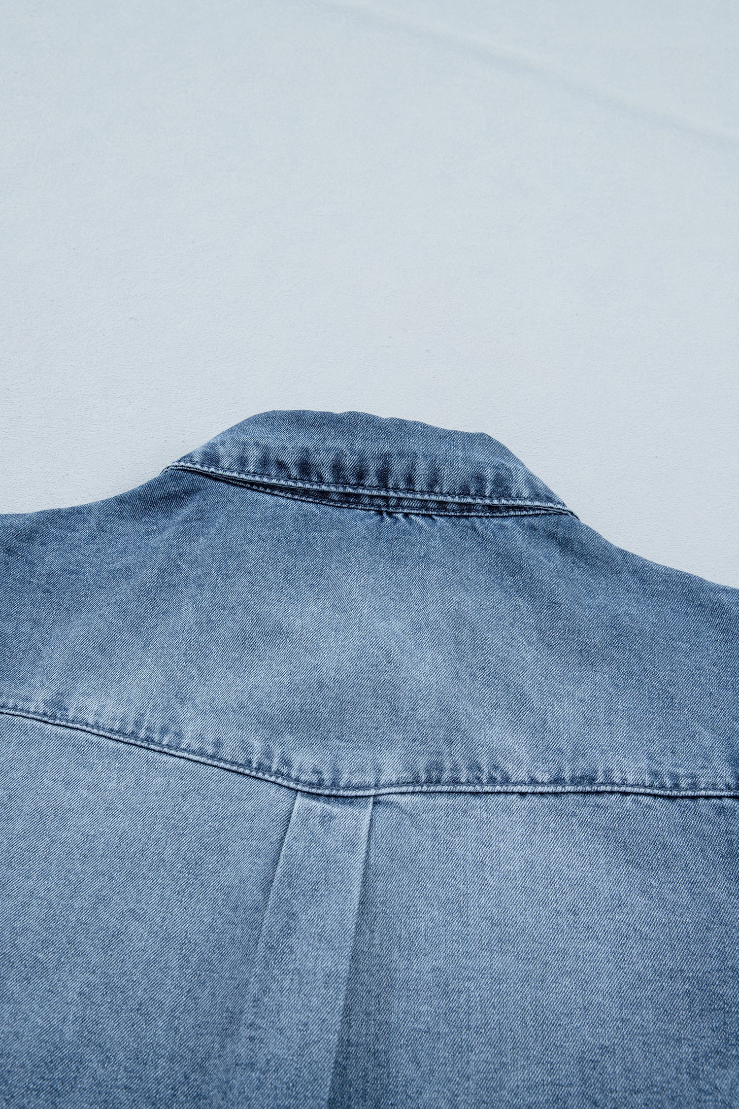 Denim Frilled Short Sleeve Snap Button Shirt