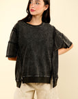 VERY J Round Neck Exposed Seam Slit T-Shirt