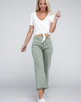 Zenana Acid Washed High Waist Frayed Hem Straight Pants