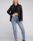 Sleek Pu Leather Blazer with Front Closure