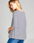 e Luna Striped Jersey Lace Up Neck Casual Top