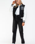 Love Me Now PU Leather Contrast Snap Down Bomber Jacket