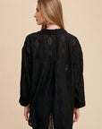 Annie Wear Openwork Button Down Drop Shoulder Shirt