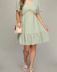 V-Neck Dress with Lace Trim