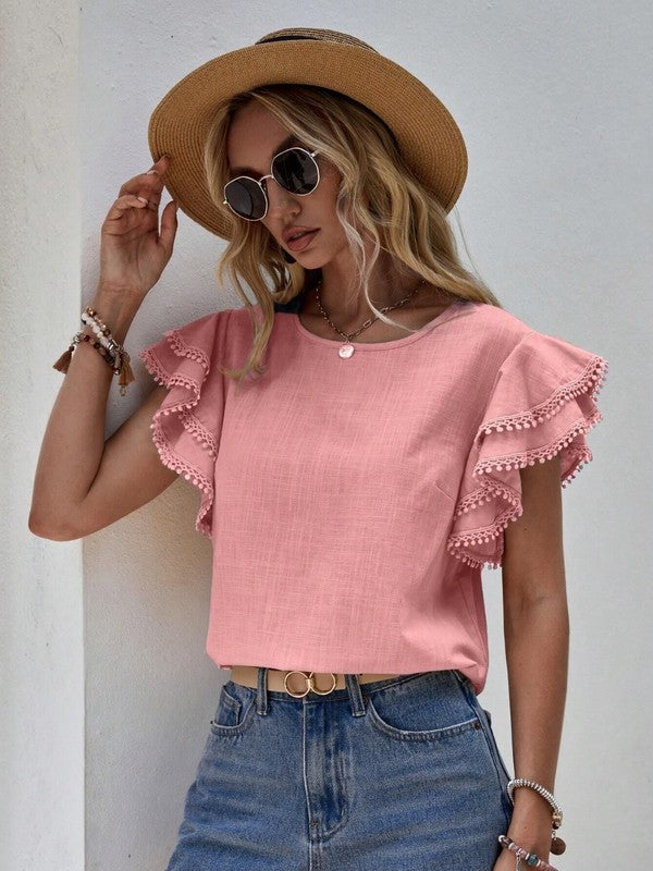 Claudia G Denise Ruffle Cap Sleeve Top