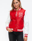 Love Me Now PU Leather Contrast Snap Down Bomber Jacket