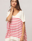 BiBi V Neck Striped Short Sleeve Top