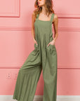 BiBi Ruched Wide Leg Overalls with Pockets