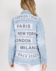 American Bazi Letter Patched Distressed Denim Jacket