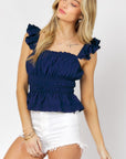 Davi & Dani Solid Square Neck Ruffle Top - Online Only