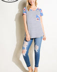 e Luna PLUS Striped Floral Mix Pocket Top