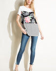 e Luna Solid Striped Floral Print Mixed Top