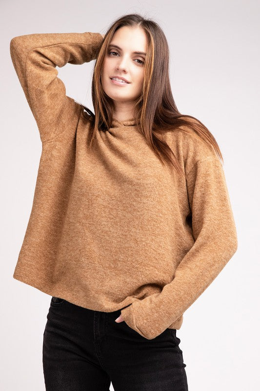 Zenana Hooded Brushed Melange Hacci Sweater