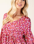 Celeste Full Size Floral V-Neck Balloon Sleeve Blouse