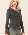 Mittoshop Mineral Wash Fitted Long Sleeve Rib Knit Top