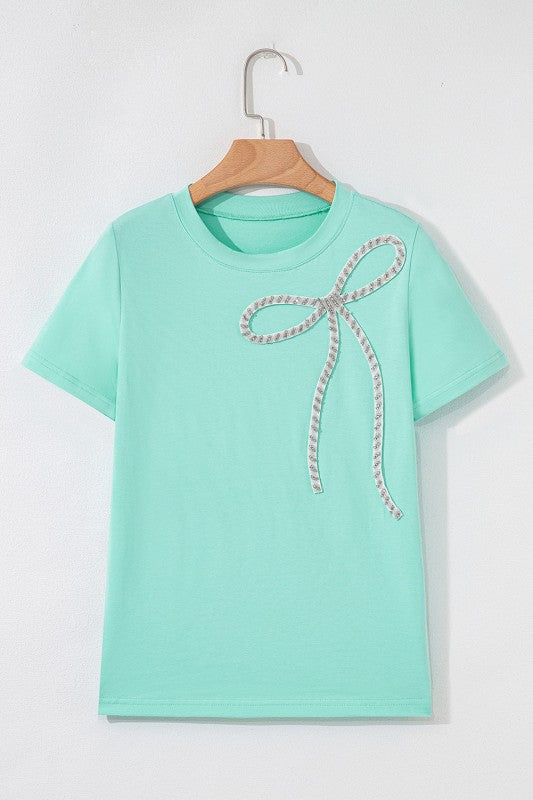 Nora Bow Embellished Round Neck Top
