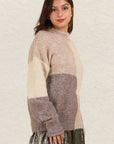 VERY J Color Block Mock Neck Drop Shoulder Sweater