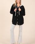 BOMBOM Textured Button Down Drawstring Hooded Shacket