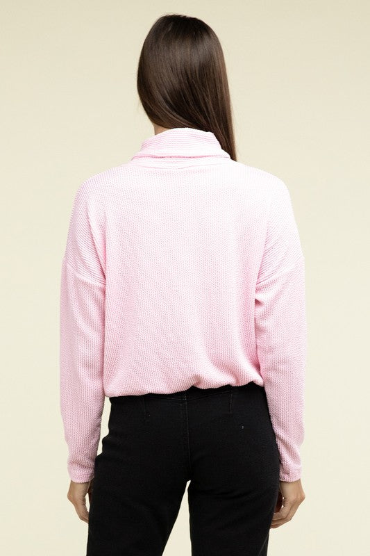 ZENANA Textured Line Elastic Waist Pullover Top