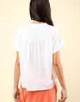 VERY J Notched Short Sleeve Washed T-Shirt