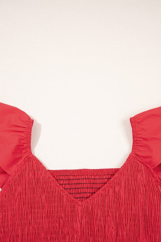 Solid V-Neck Flutter Sleeve Ruffle Maxi Dress