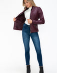 YMI Faux Layered Double-Zipper Jacket with Fuzzy Hood