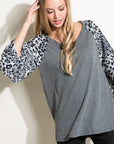 e Luna PLUS Solid Cheetah Mixed Blouse