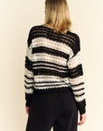 Davi & Dani Contrast Striped Crochet Drop Shoulder Knit Cover Up