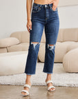 RFM Crop Dylan Full Size Tummy Control Distressed High Waist Raw Hem Jeans