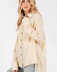 SAGE + FIG Frayed Hem Side Slit Button Down Shirt